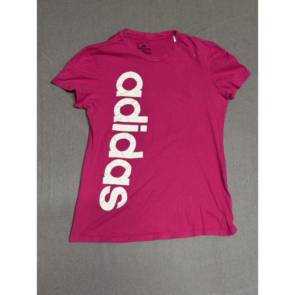 Adidas Womens Graphic Tee Pink Vertical Logo T-shirt Size M ATACAGIL 28L001